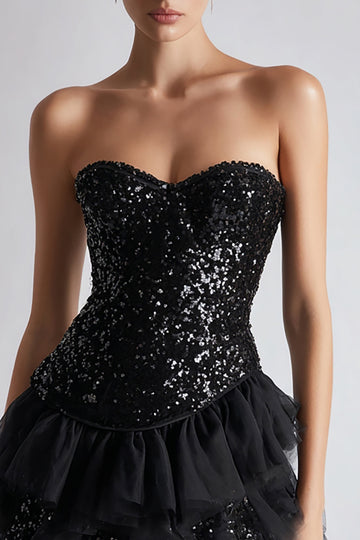 Sweetheart Bodycon Black Mini Dress With Sequins